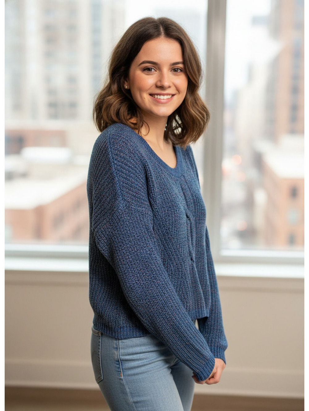 Express Blue Knit Pullover Sweater with Open Back Detail